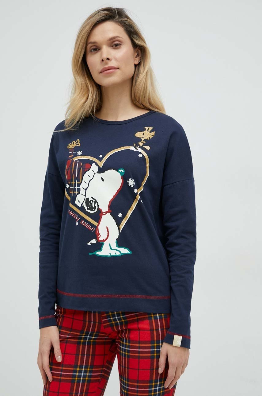 

Бавовняна піжама United Colors of Benetton Snoopy колір синій з бавовни