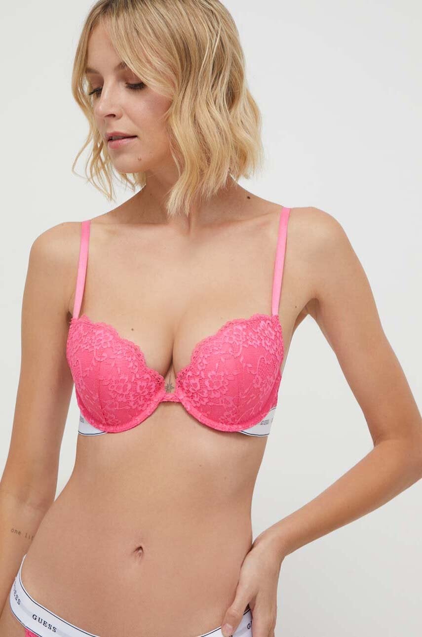 

Сутиен Guess BELLE в розово от дантела с изчистен дизайн O3RC18 KBBT0, Розов