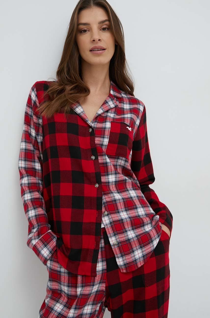 Hollister Co. koszula piżamowa damska kolor czerwony
