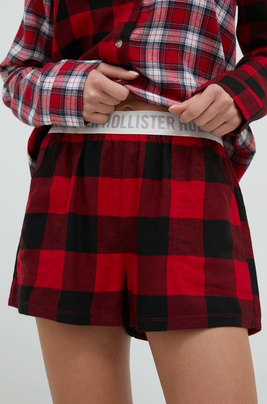 Hollister Co. pantaloni scurti de pijama femei, culoarea rosu