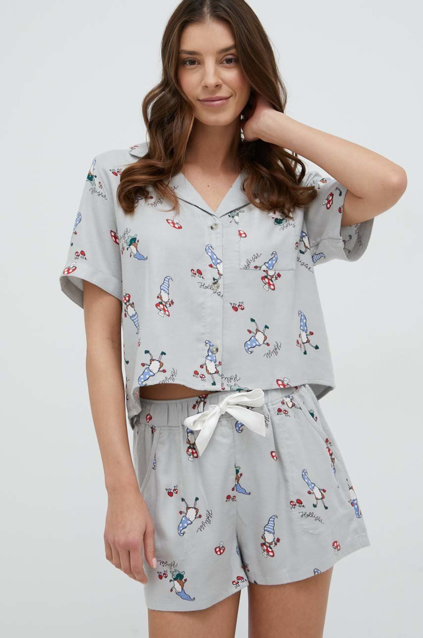 Hollister Co. pijama femei, culoarea gri answear.ro imagine megaplaza.ro