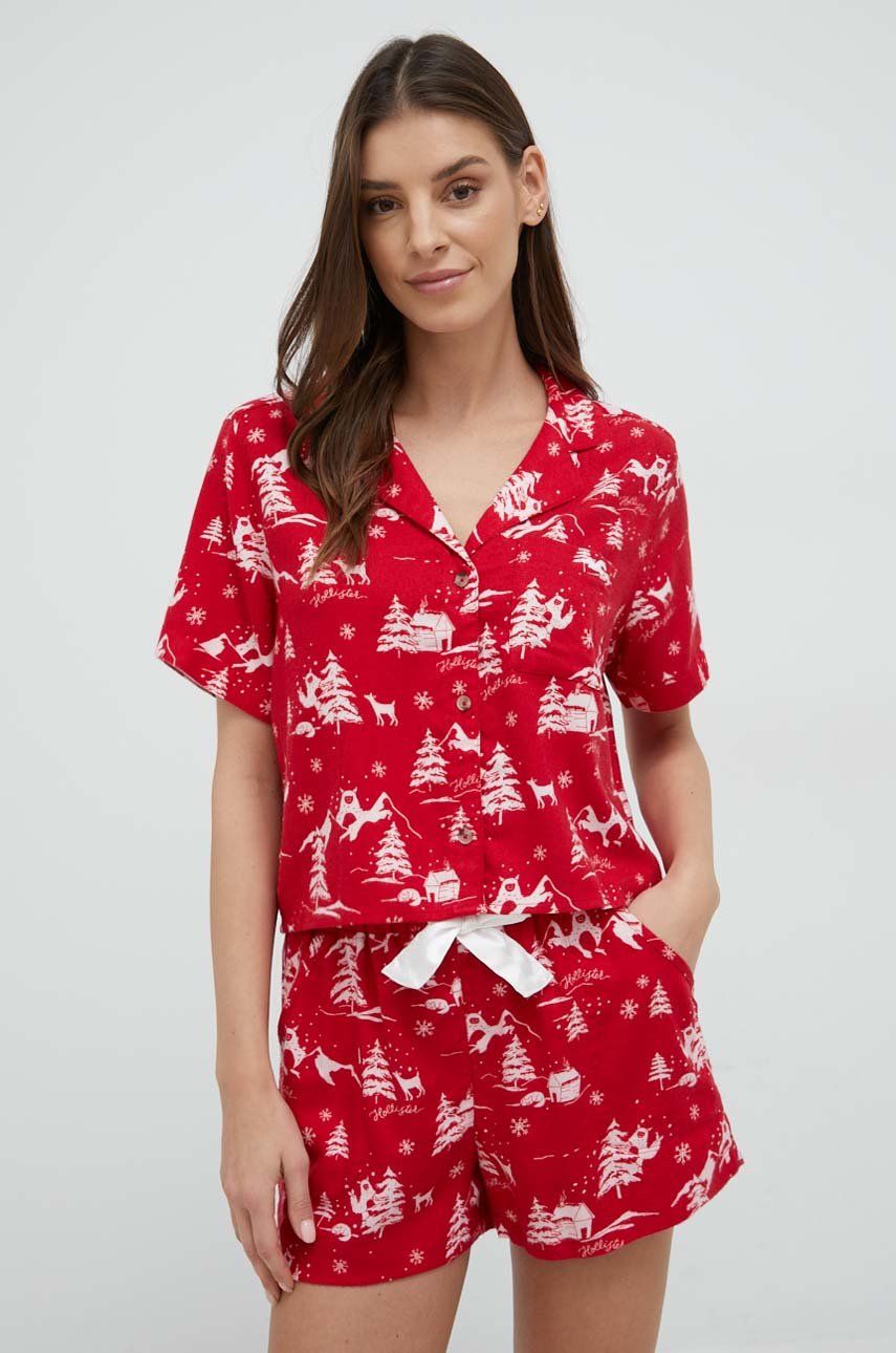 Hollister Co. pijama femei, culoarea rosu