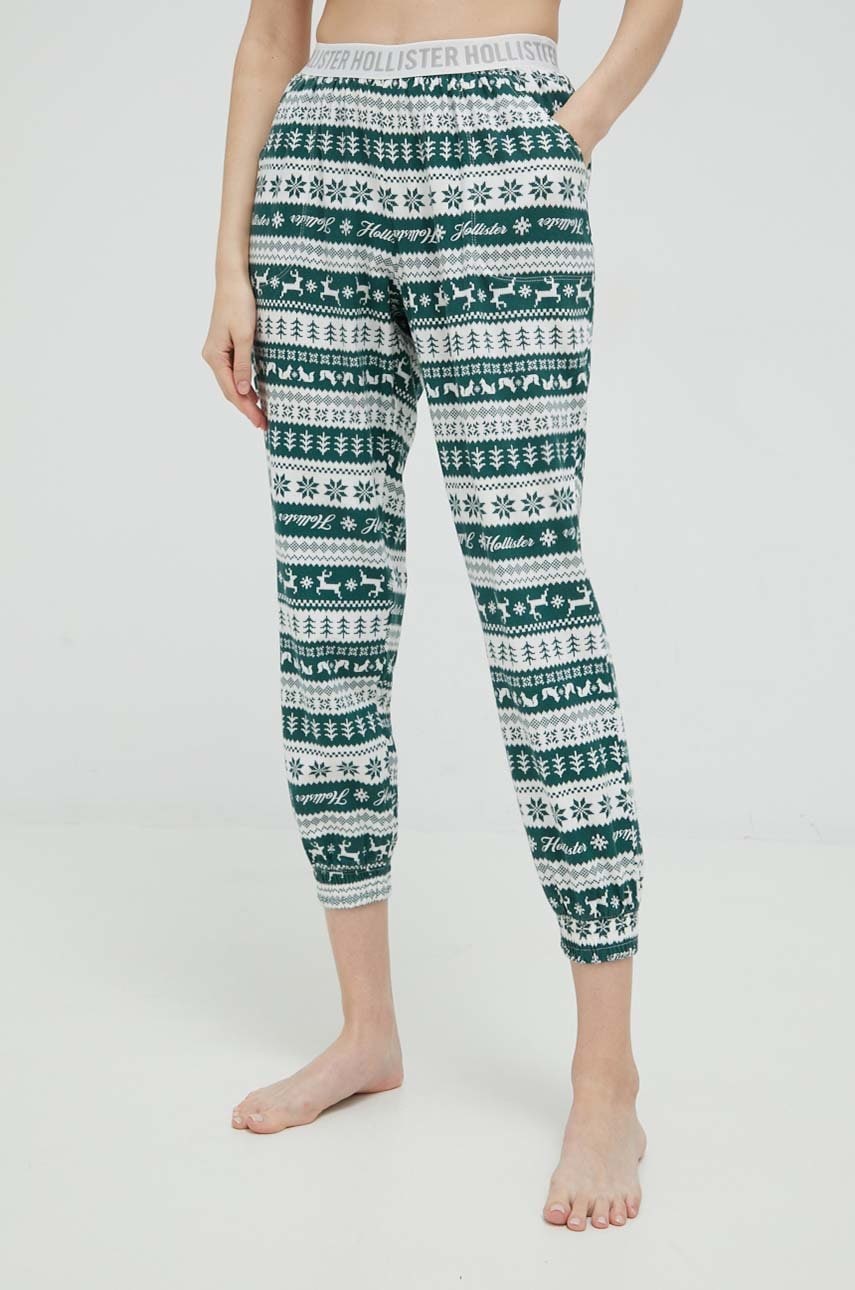 Hollister Co. pantaloni de pijama femei, culoarea verde