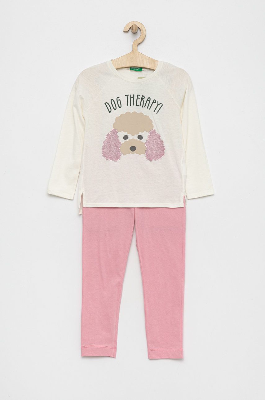 United Colors of Benetton pijamale de bumbac pentru copii culoarea roz, cu imprimeu