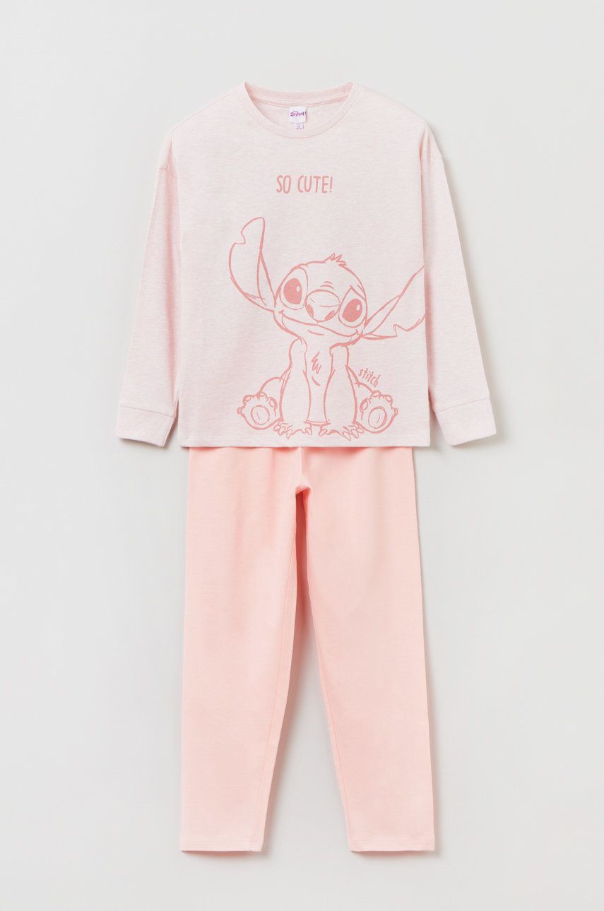 OVS pijama copii culoarea roz, cu imprimeu