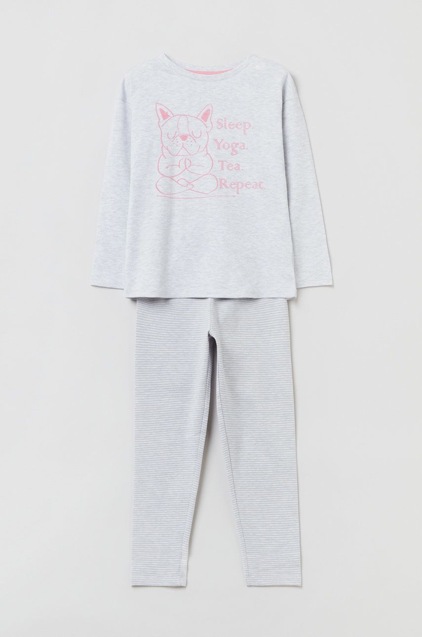 OVS pijamale de bumbac pentru copii culoarea alb, modelator