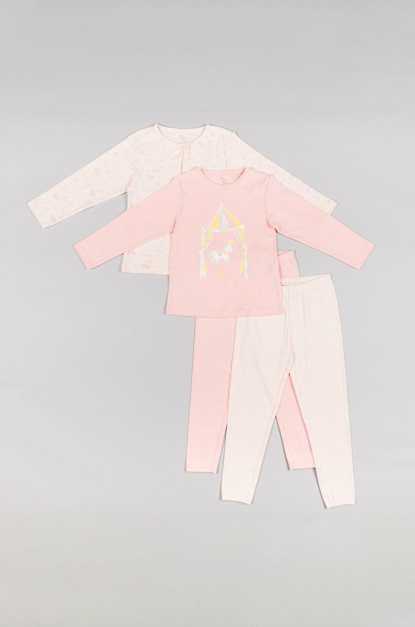 zippy pijamale de bumbac pentru copii culoarea roz, cu imprimeu
