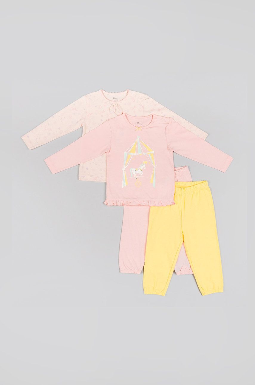 Детская хлопковая пижама zippy цвет розовый с принтом
