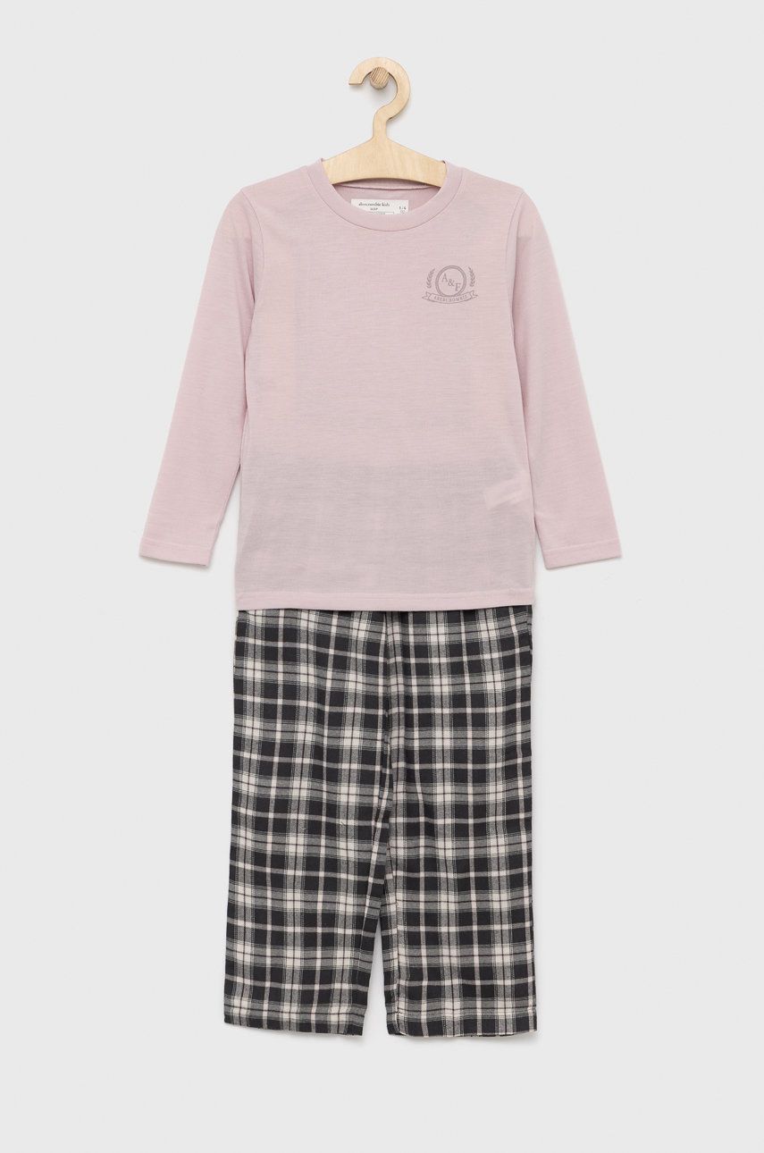 Abercrombie & Fitch pijama copii culoarea roz, neted