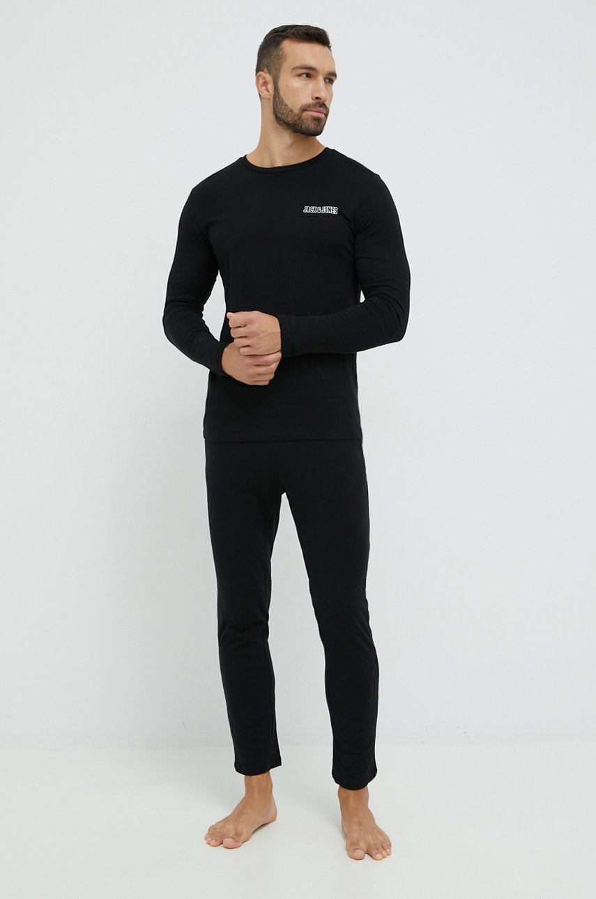 

Памучна пижама Jack & Jones в черно с изчистен дизайн, Черен