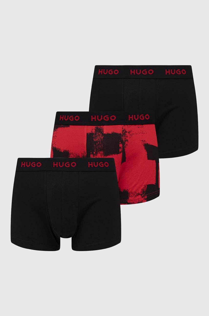 Levně Boxerky HUGO 3-pack pánské, červená barva, 50480170