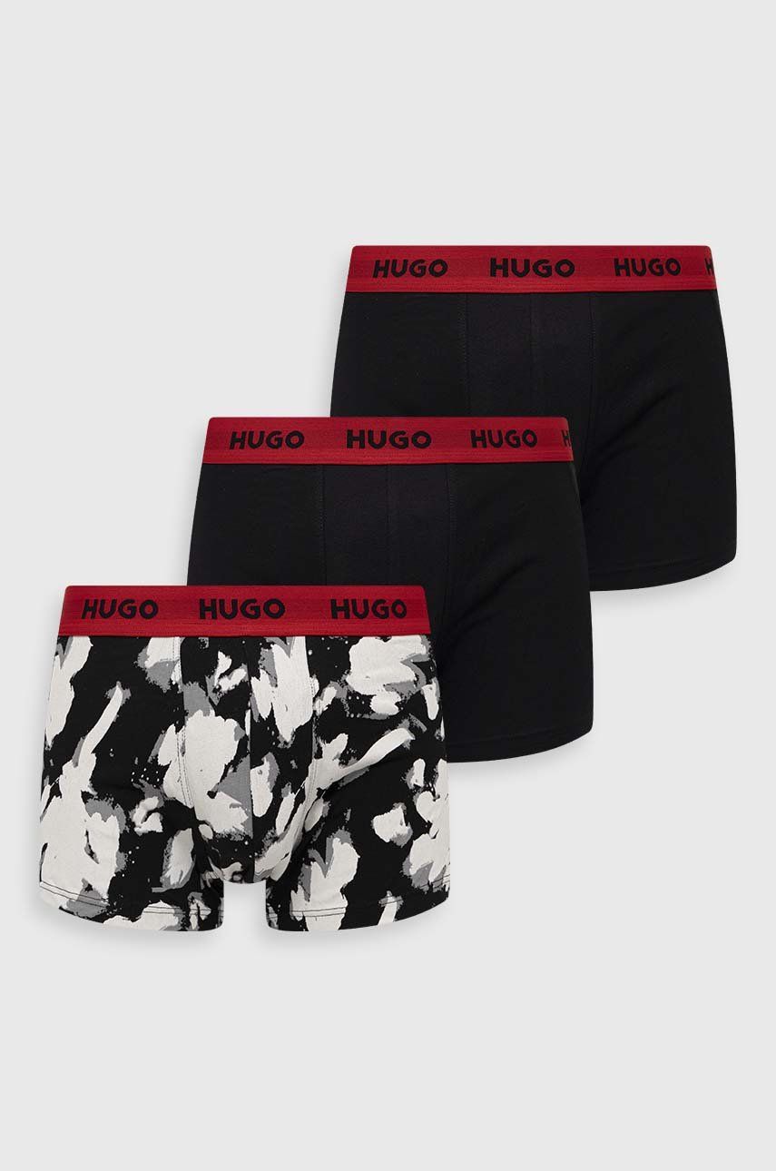 Levně Boxerky HUGO 3-pack pánské, černá barva, 50480170