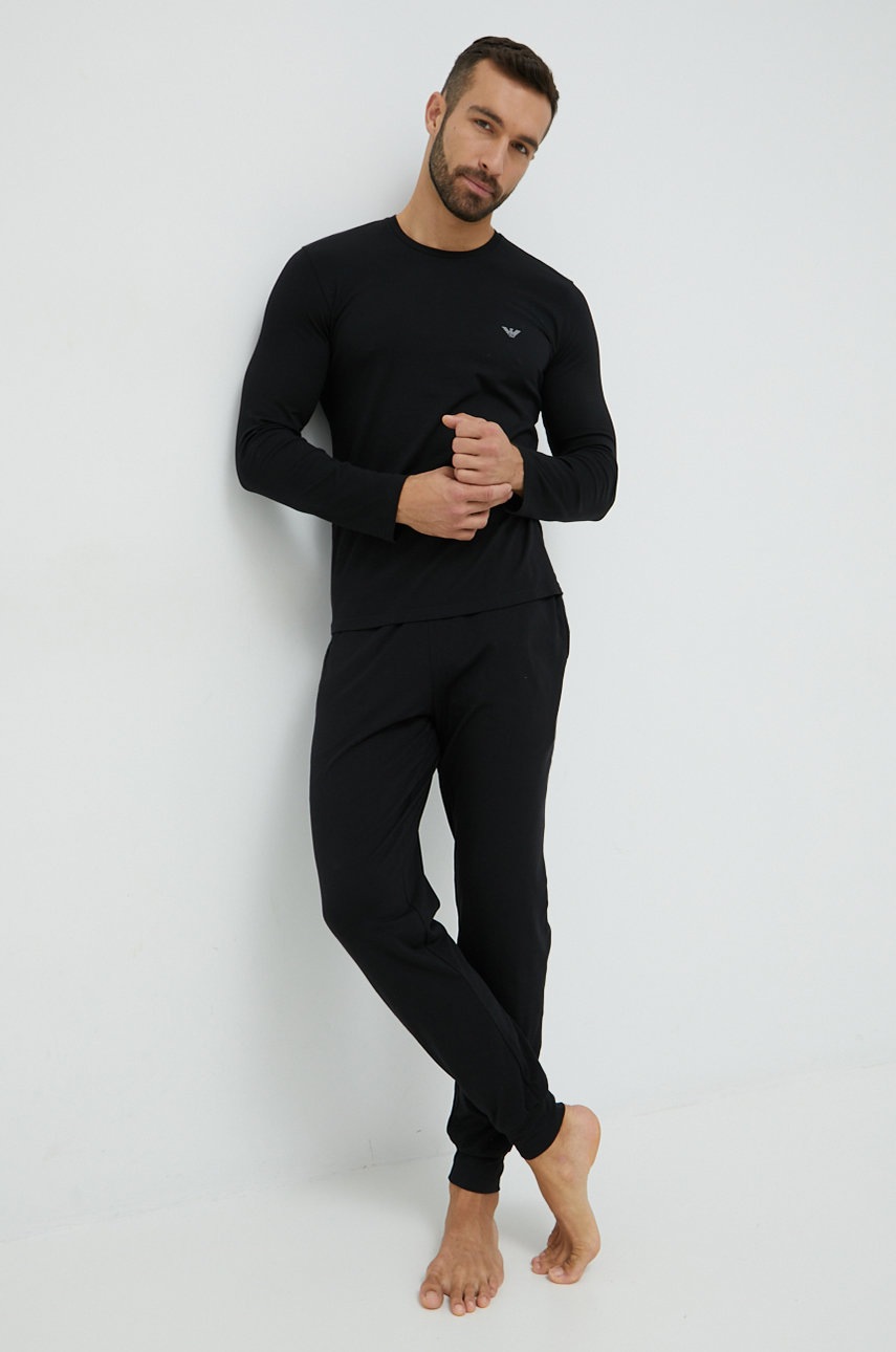 

Пижама Emporio Armani Underwear мъжка в черно с изчистен дизайн, Черен