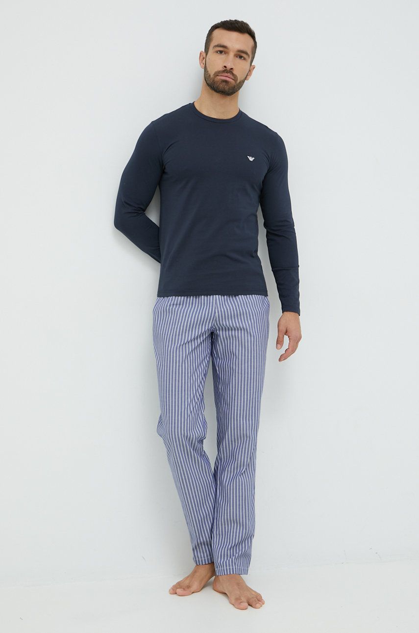 Emporio Armani Underwear pijamale de bumbac culoarea albastru marin, modelator albastru imagine promotii 2022