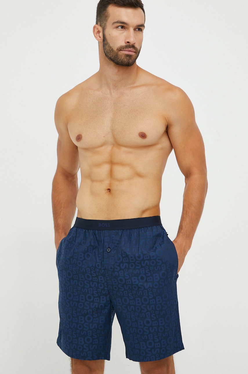 Boss pantaloni scurți de pijama din bumbac culoarea albastru marin