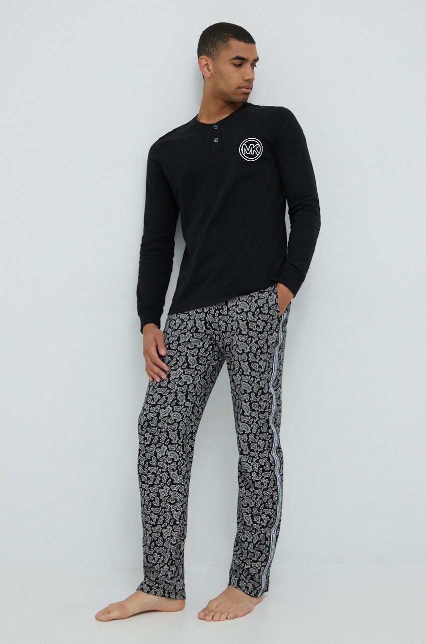 Michael kors pijamale de bumbac culoarea negru, cu imprimeu