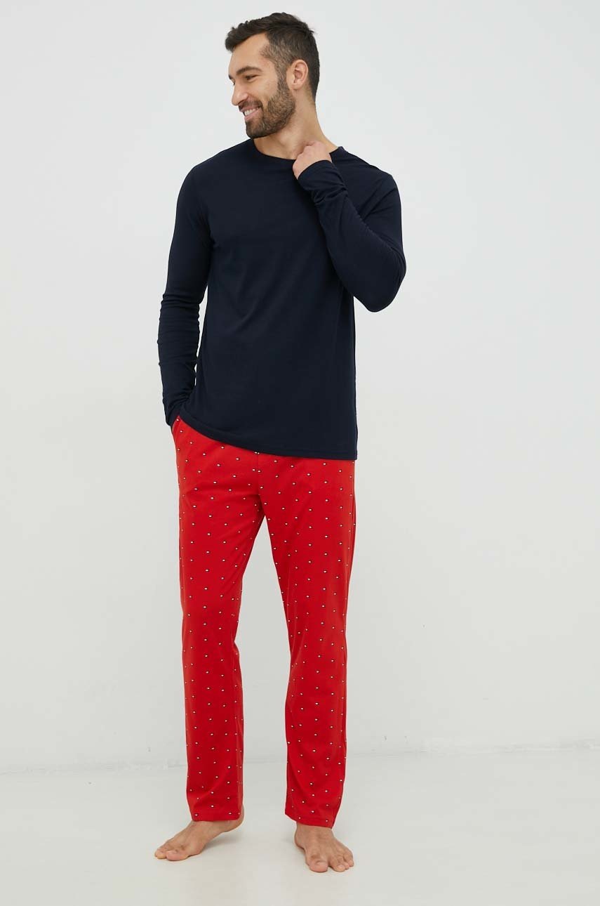

Памучна пижама Tommy Hilfiger в тъмносиньо с десен, Тъмносин