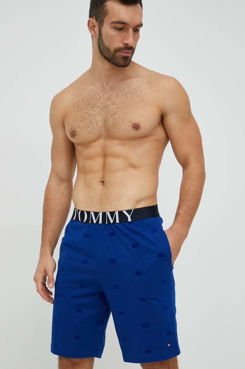 

Памучно късо долнище на пижама Tommy Hilfiger в тъмносиньо с десен, Тъмносин