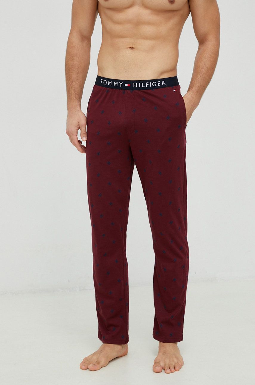 Tommy Hilfiger spodnie piżamowe bawełniane kolor bordowy wzorzysta