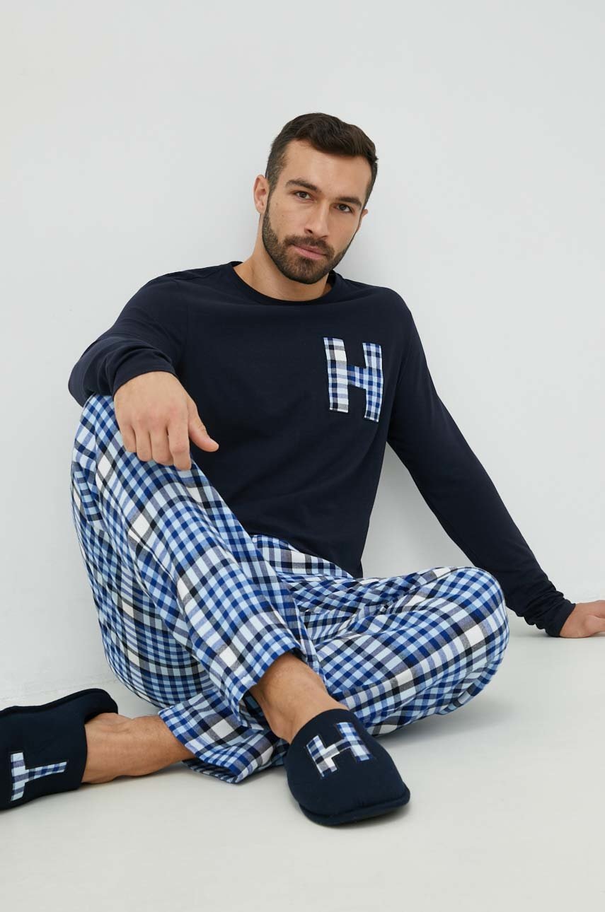 

Пижами и пантофи Tommy Hilfiger в тъмносиньо с десен, Тъмносин