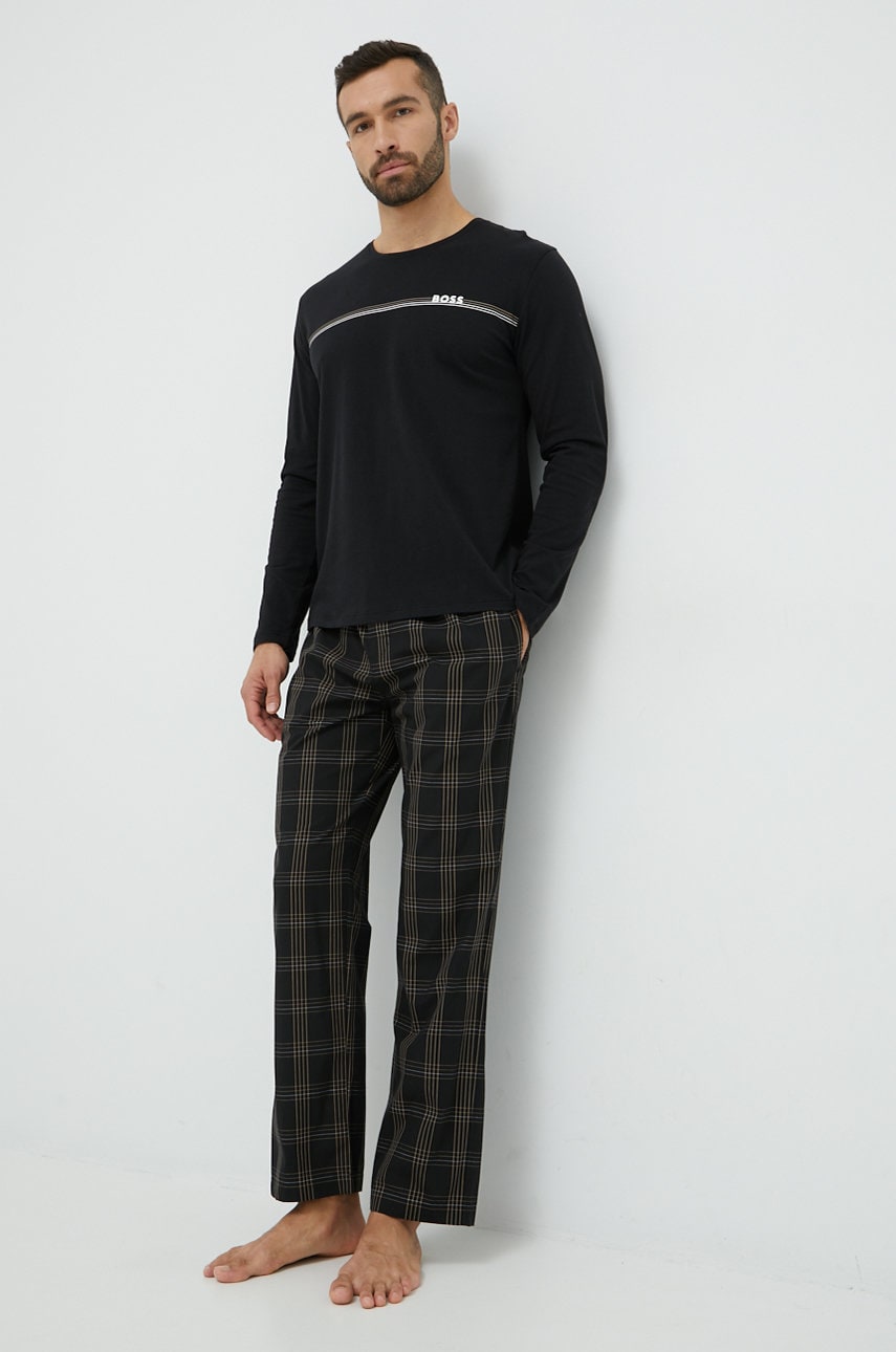 Boss pijama barbati, culoarea negru, modelator