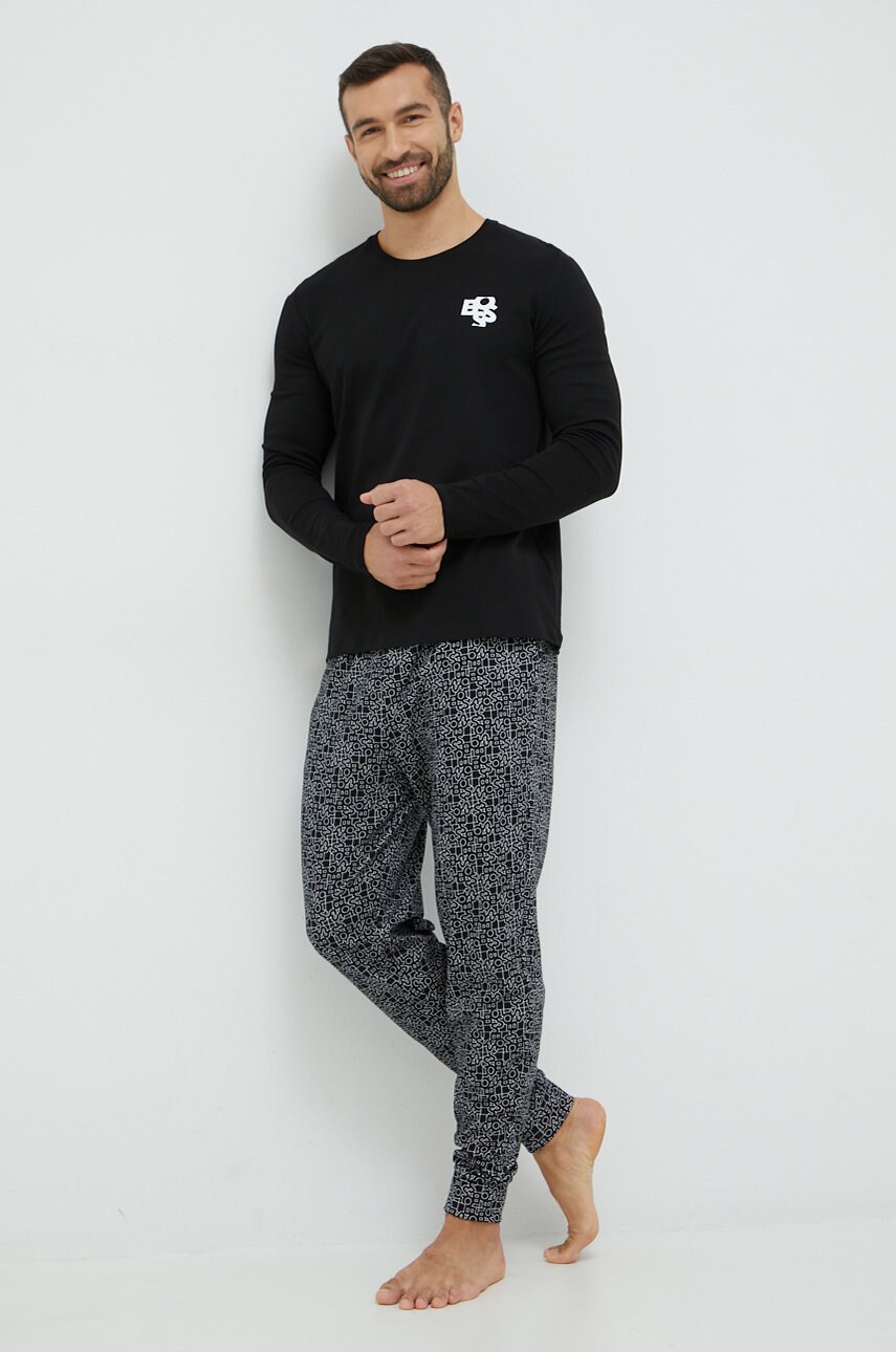 Boss pijamale de bumbac culoarea negru, modelator
