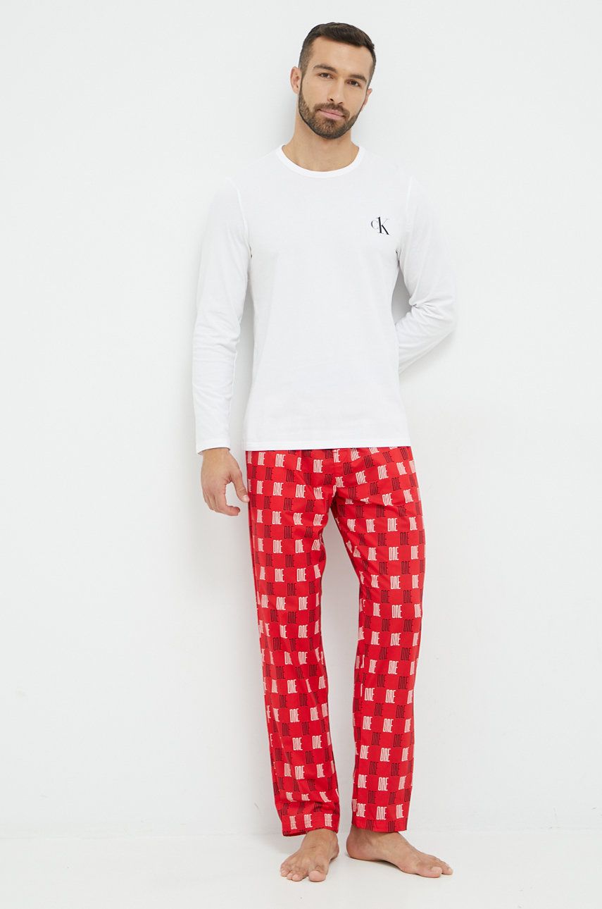 Calvin Klein Underwear piżama męska kolor czerwony z nadrukiem