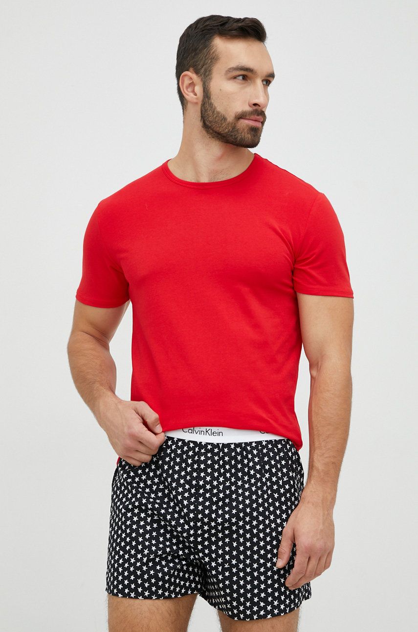 Calvin Klein Underwear piżama bawełniana kolor czerwony wzorzysta