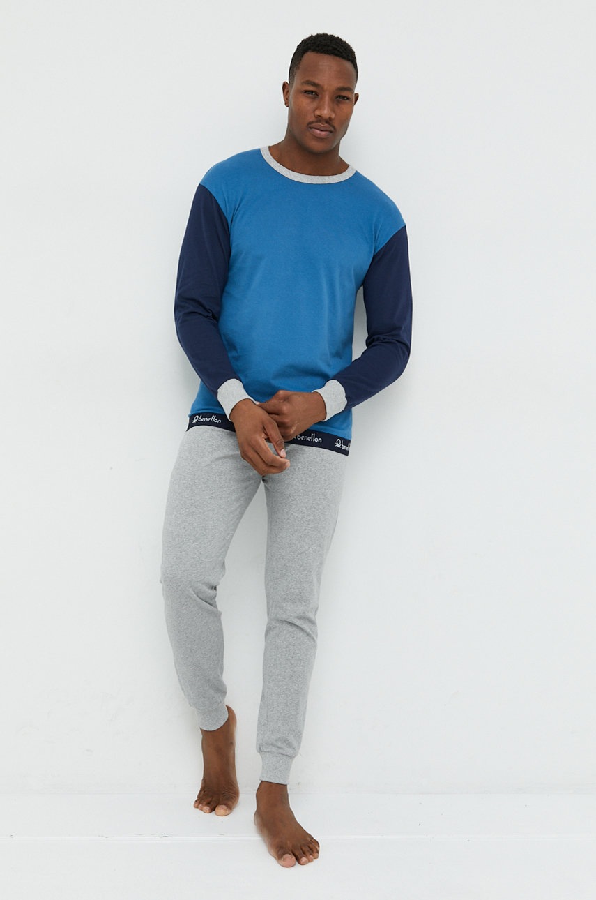 

Памучна пижама United Colors of Benetton с десен, Син