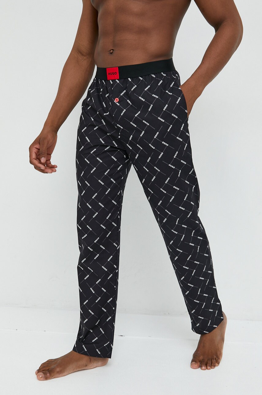 Hugo pantaloni pijama bumbac culoarea negru, modelator