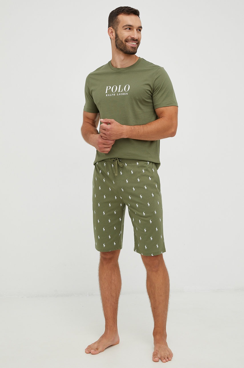 

Хлопковые пижамные шорты Polo Ralph Lauren цвет зелёный узор