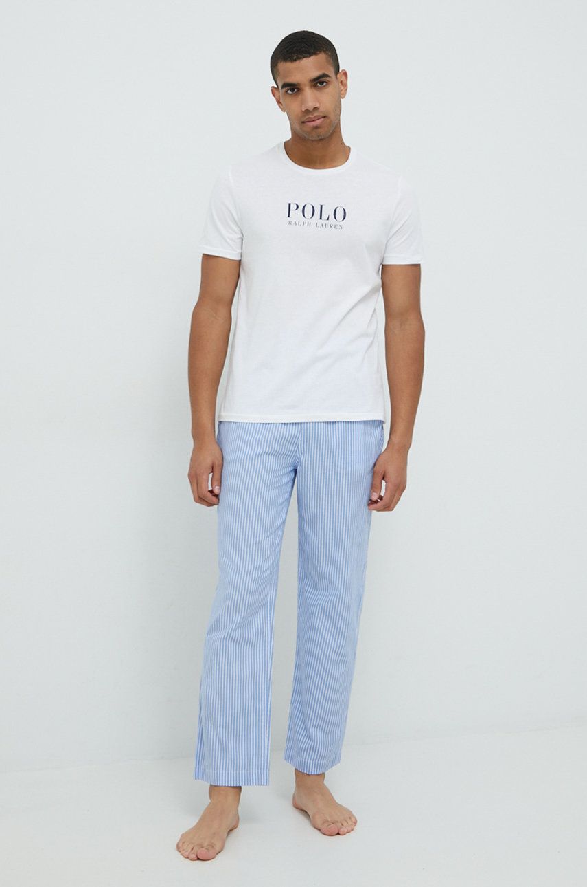 Bavlněné pyžamo Polo Ralph Lauren s potiskem - modrá -  100% Bavlna