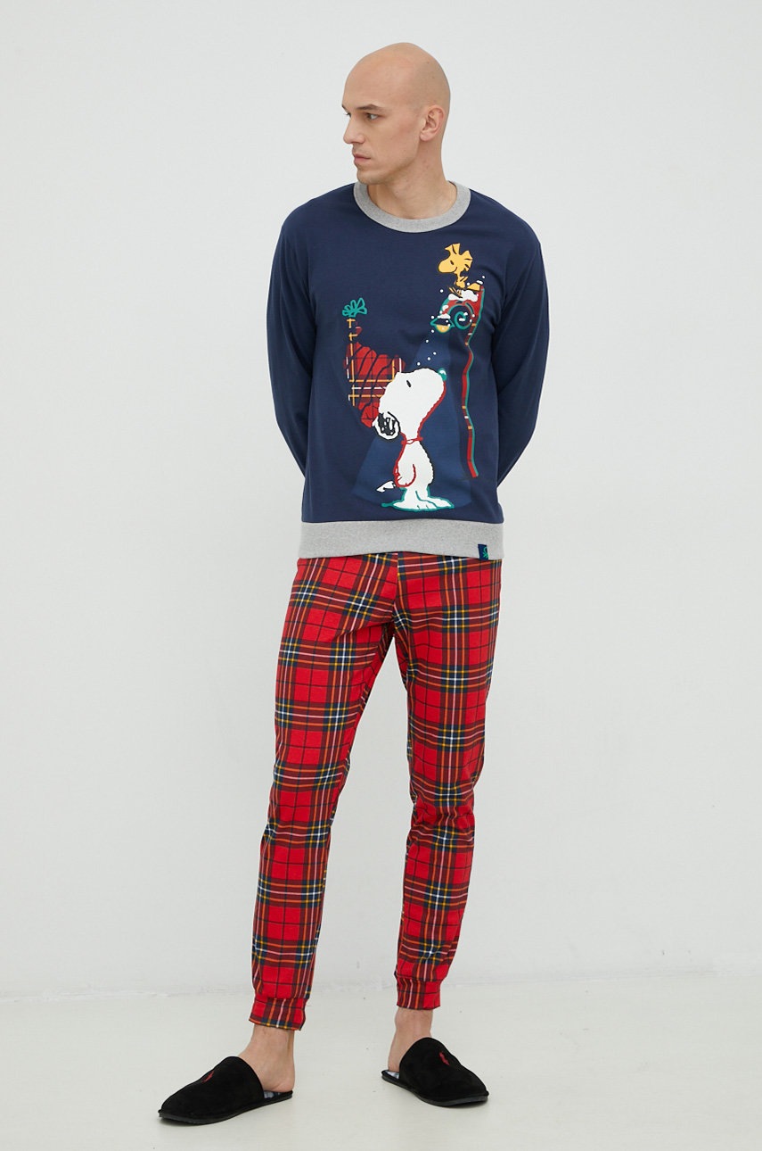 

Памучна пижама United Colors of Benetton в тъмносиньо с десен, Тъмносин