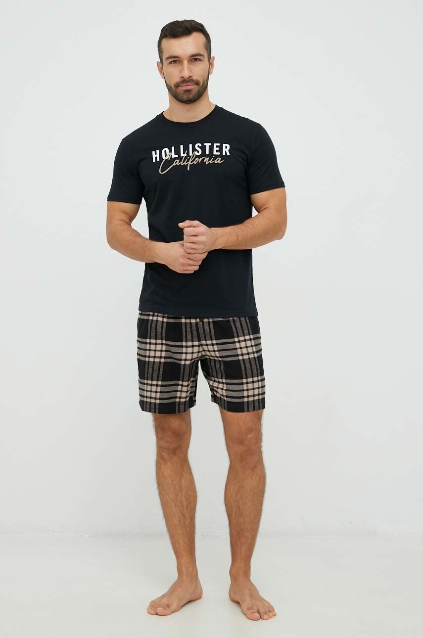 Hollister Co. pijama barbati, culoarea negru, modelator