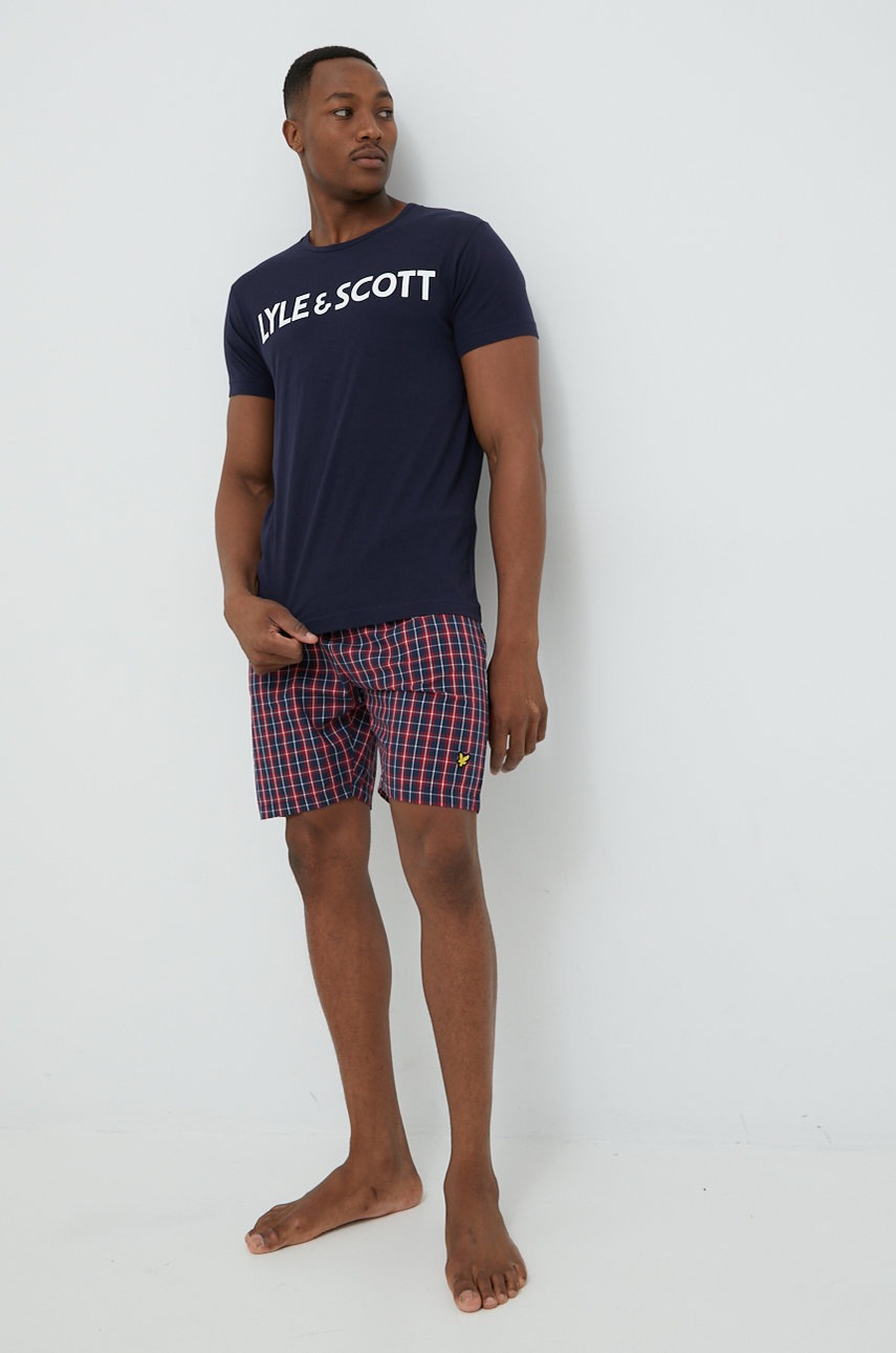 

Пижама Lyle & Scott мъжка в тъмносиньо с десен, Тъмносин