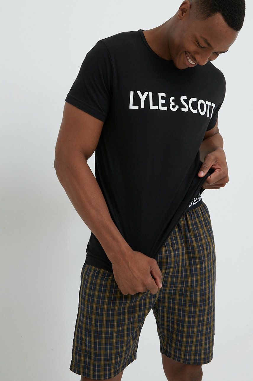 Lyle & Scott pijamale de bumbac culoarea verde, cu imprimeu answear.ro imagine noua