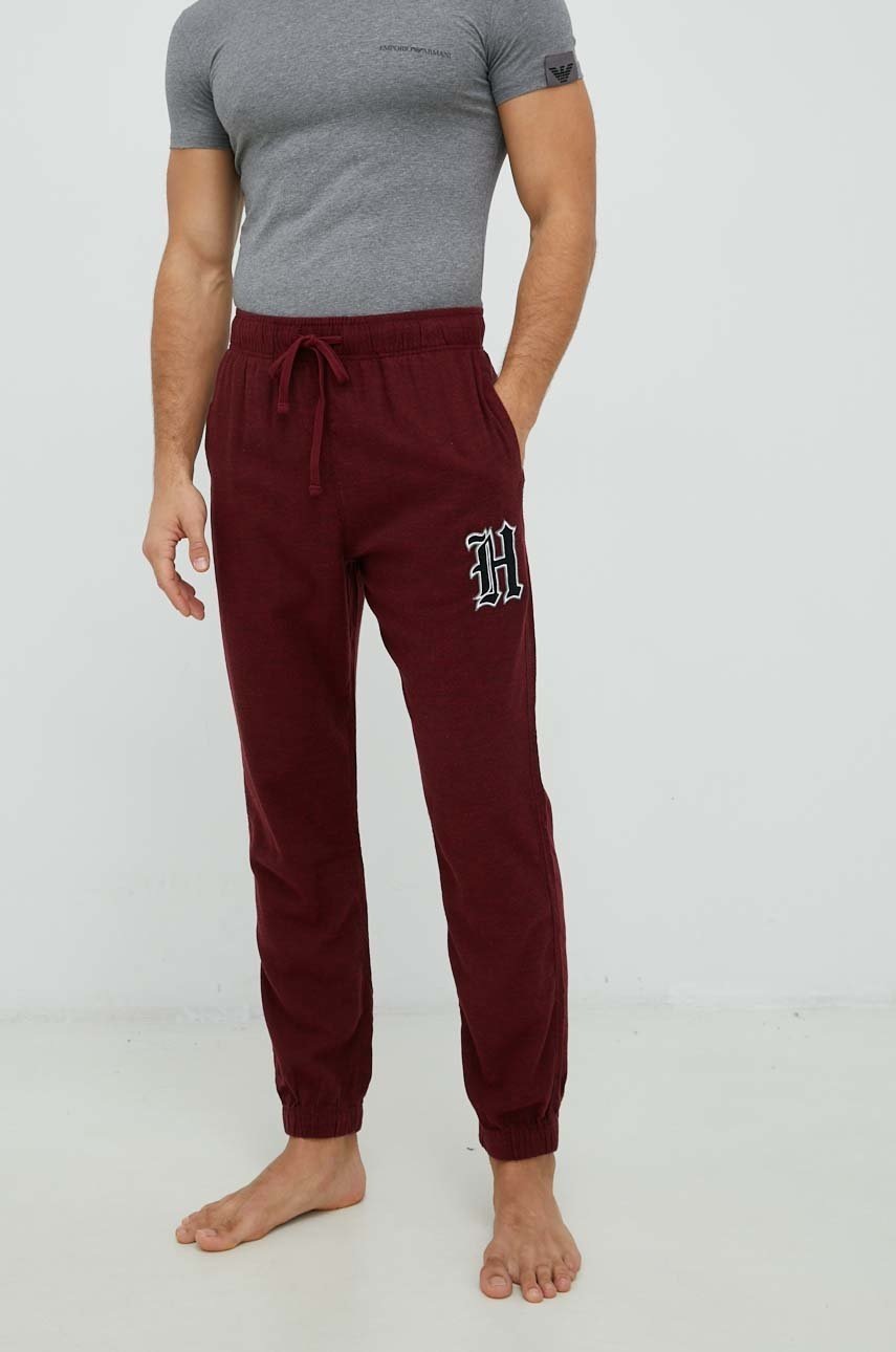 Hollister Co. Pantaloni De Pijama Barbati, Culoarea Bordo, Cu Imprimeu