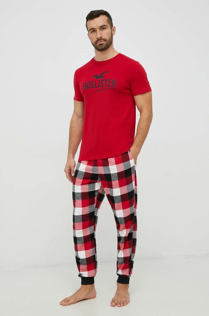 

Пижама Hollister Co. мъжка в червено с десен, Червен