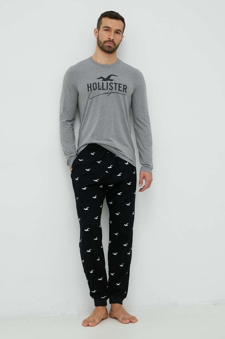 

Пижама Hollister Co. мъжка в черно с десен, Черен
