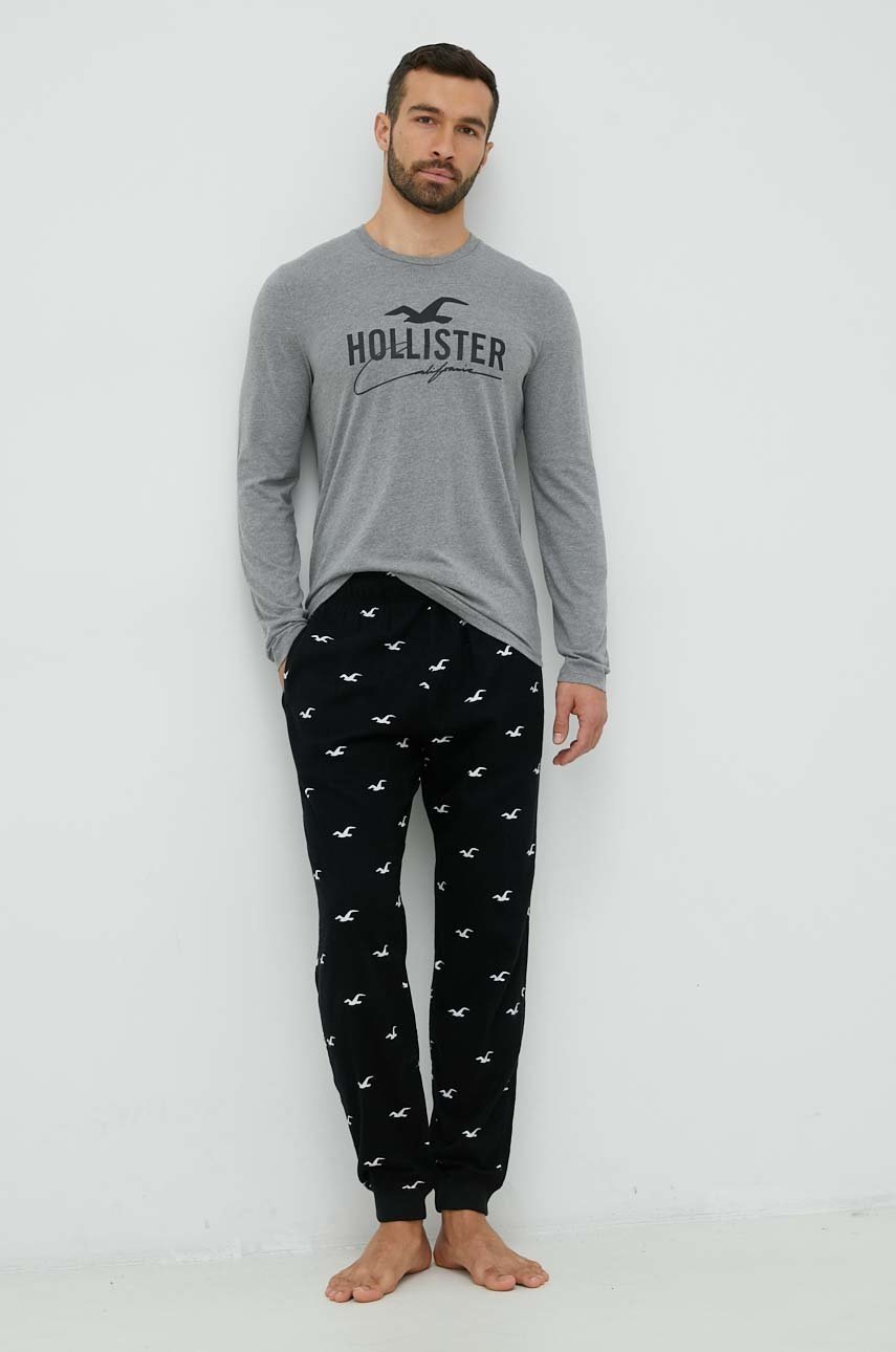 Hollister Co. pijama barbati, culoarea negru, modelator