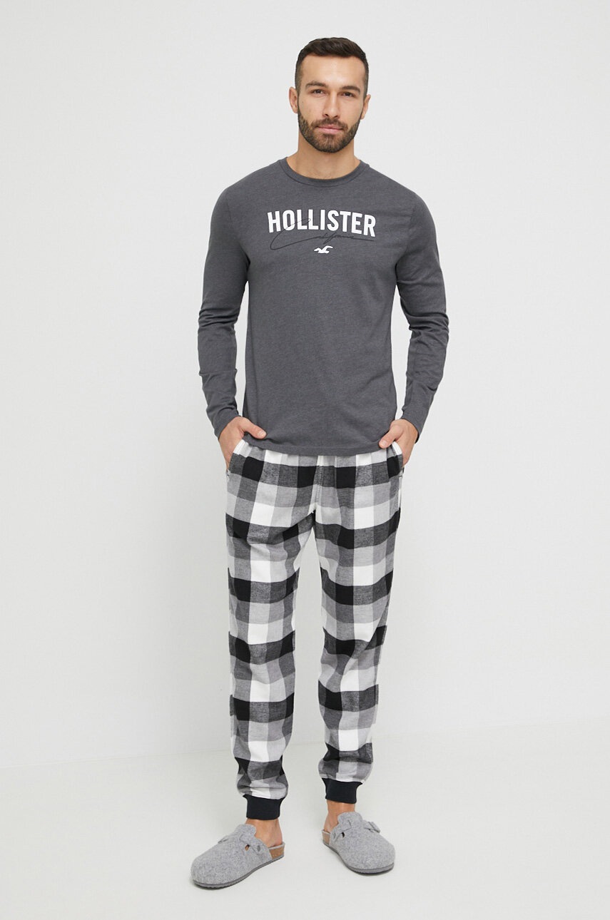 

Пижама Hollister Co. мъжка в сиво с десен, Сив