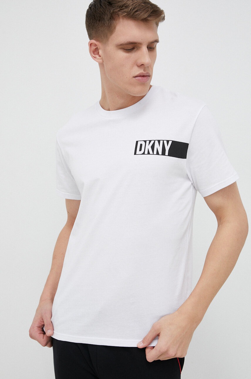 

Памучно горнище на пижама с къси ръкави Dkny в бяло с принт, Бял