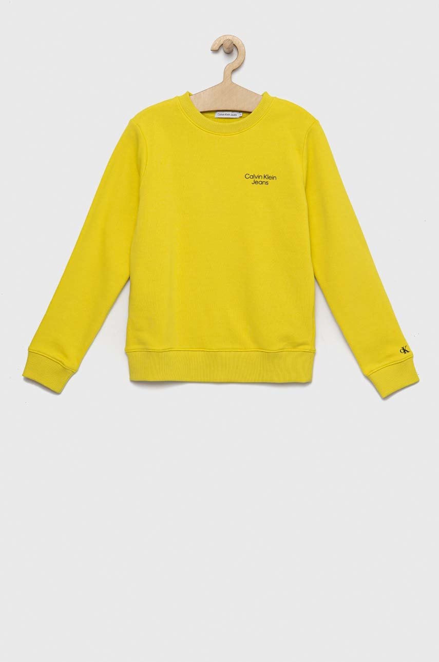

Детски суичър Calvin Klein Jeans в жълто с принт, Жълт