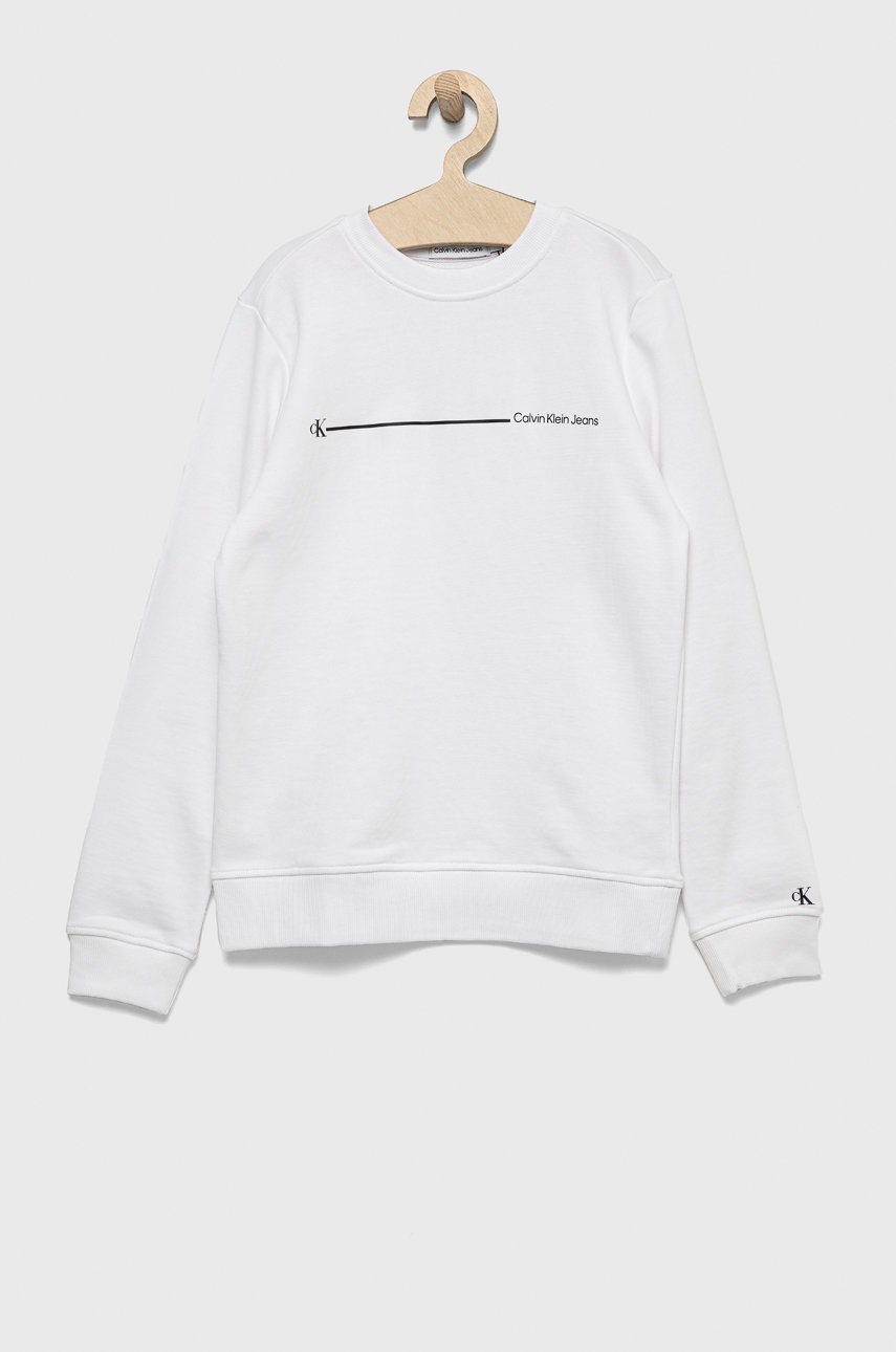 

Детски памучен суичър Calvin Klein Jeans в бяло с принт, Бял
