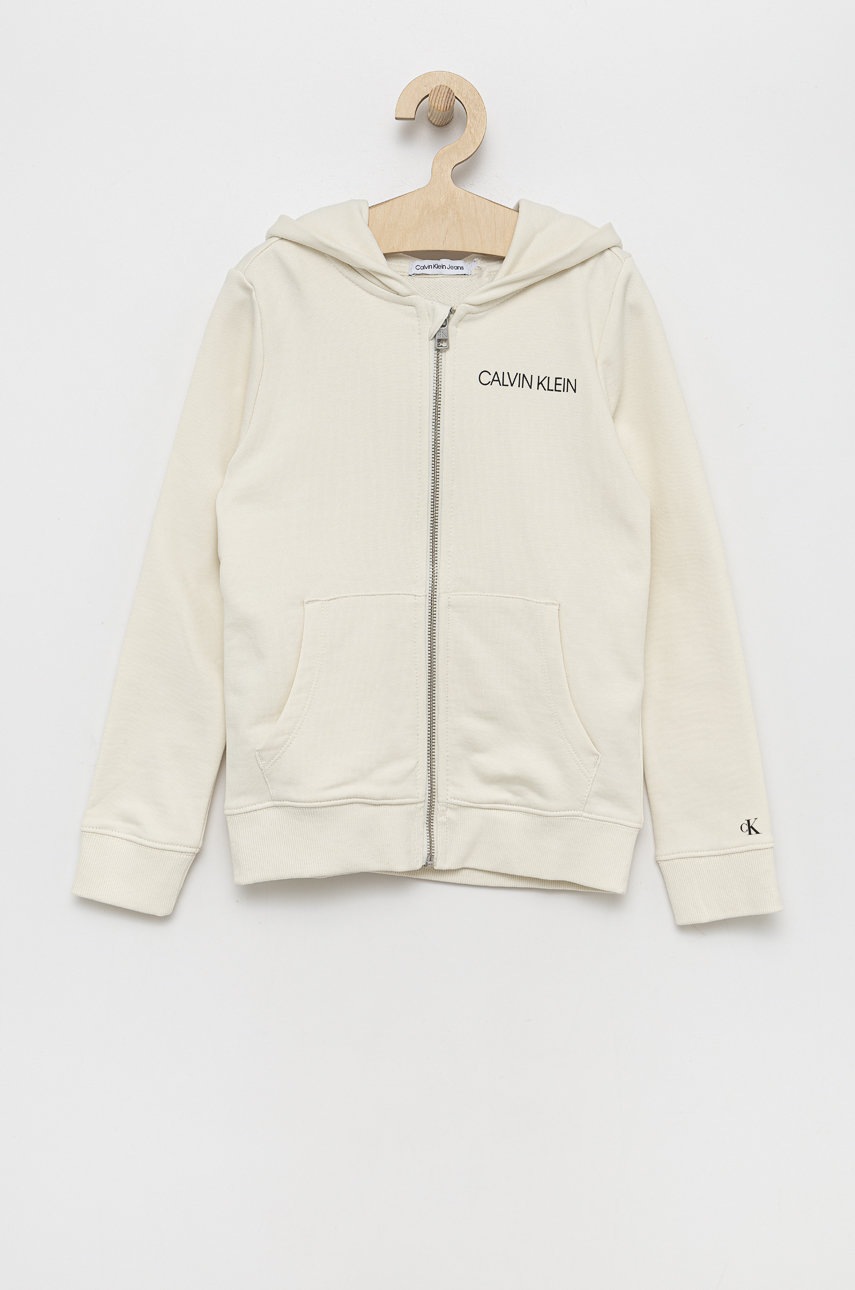 

Детски памучен суичър Calvin Klein Jeans в бежово с принт, Бежов