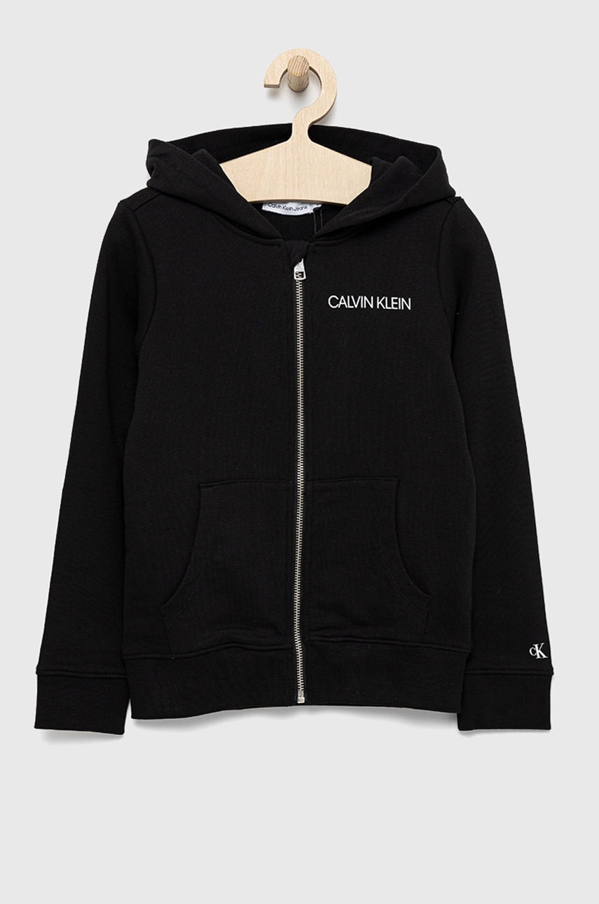 

Детски памучен суичър Calvin Klein Jeans в черно с принт, Черен