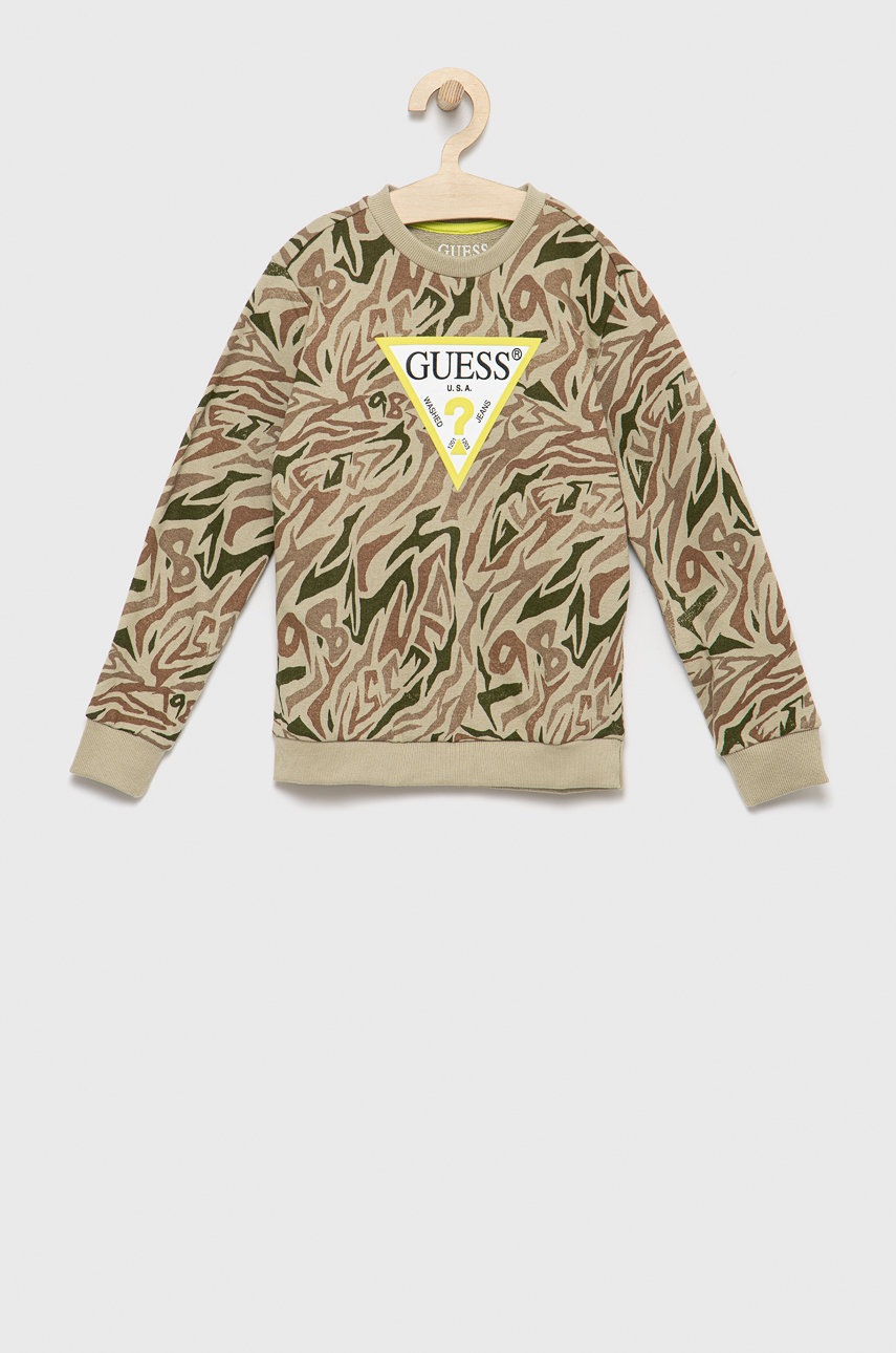 

Детски памучен суичър Guess в зелено с десен, Зелен