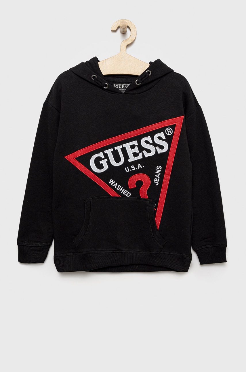 

Дитяча бавовняна кофта Guess колір чорний з аплікацією