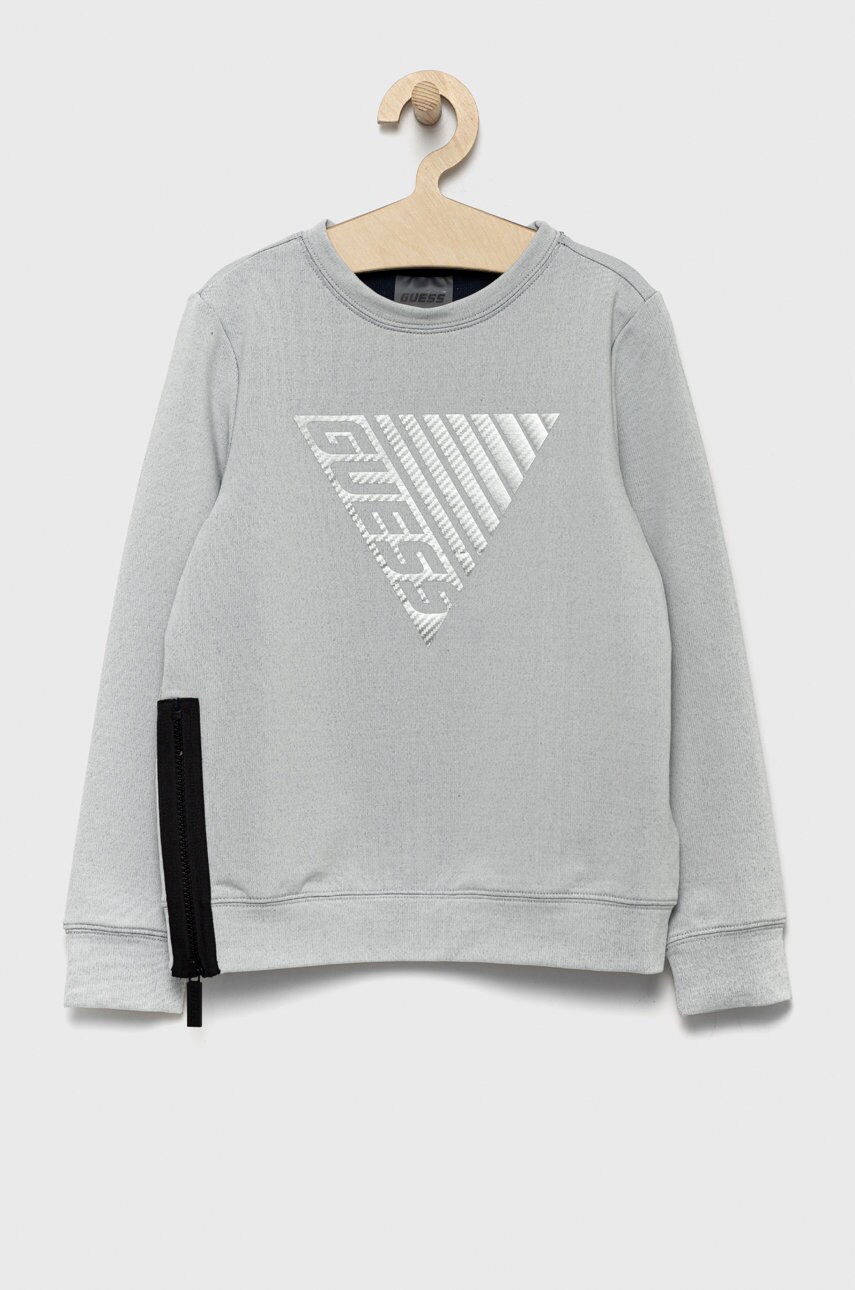 

Детски суичър Guess в сиво с принт, Сив