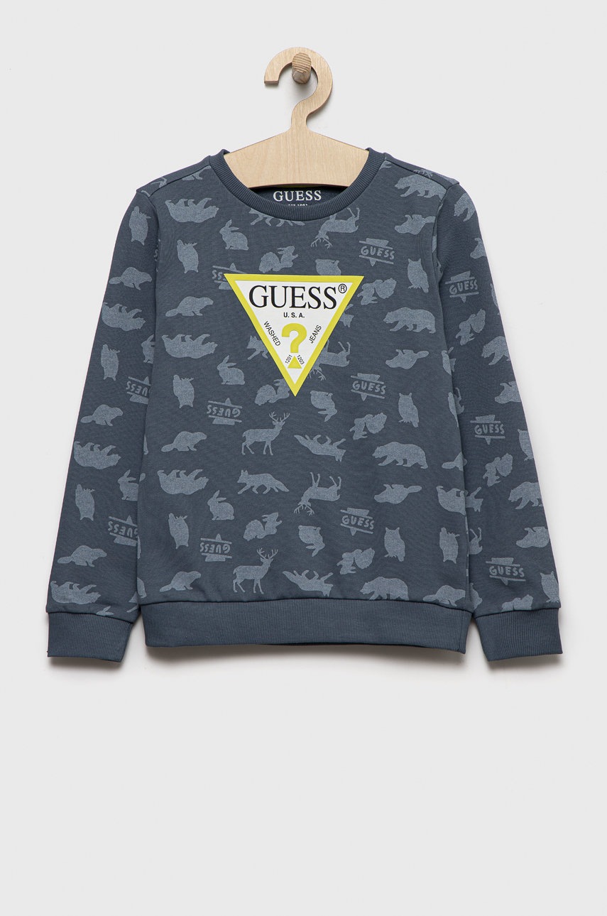 

Детски памучен суичър Guess в лилаво с десен, Виолетов